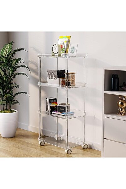 Slasa Slim 4-Tier Acrylic Rolling Storage Cart 86x40x26 cm – Clear Compact Tr...