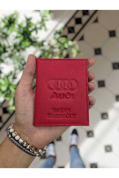 VİSSO AUDI Araç 1904 Hakiki Deri Kırmızı Renk Araç Ruhsat Kılıfı İsme Özel Çanta Ve Anahtarlık