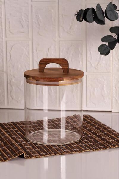 MİEN Glass Storage Jar with Acacia Lid 1850 ml