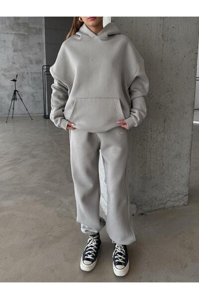 OYKUWEAR OW Gri Oversize Yüksek Bel Jogger