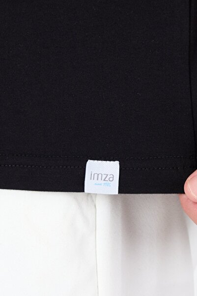 İmza Μαύρο μπλουζάκι με κοντό μανίκι με λαιμόκοψη Slim Fit βαμβακερό μπλουζάκι 1011250191