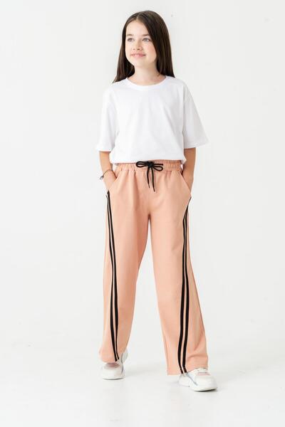 Mışıl Kids Pantaloni de sport pentru fete cu picioare largi și dungi laterale