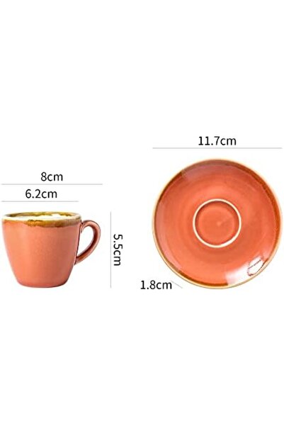 sharpdo Ceramic Coffee Cups and Plates Set, 100ml Capacity, 6 Cups and Plates (Orange and Red) by