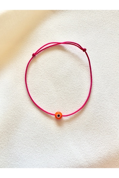 Atelier Çağla Pink String Bracelet with Orange Glass Evil Eye Beads