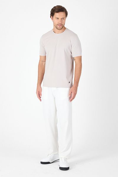 İmza Light Beige Short Sleeve Crew Neck Pocketless Cotton Casual Slim Fit T-Shirt 1011250165