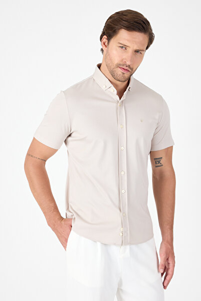 İmza Gray Short Sleeve Button Collar No Pocket Performance Product Slim Fit Shirt 1004250256