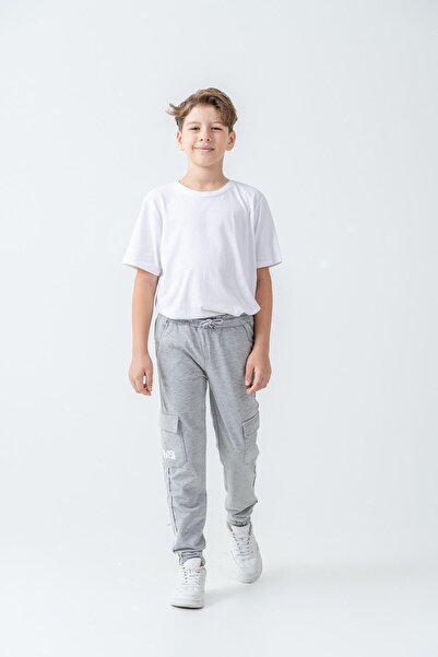 Mışıl Kids بنطال رياضي للأولاد بجيب مزدوج للشحن وجيب أيمن مطبوع بساق مزدوجة