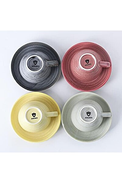 sharpdo Set of 8 Ceramic Coffee Cups and Round Plates, 300 ml (Mixed Color)