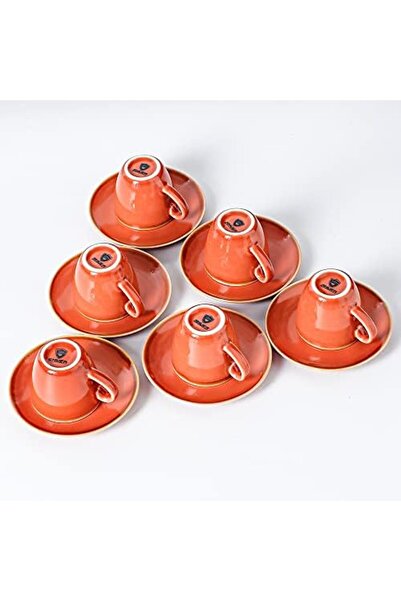 sharpdo Ceramic Coffee Cups and Plates Set, 100ml Capacity, 6 Cups and Plates (Orange and Red) by