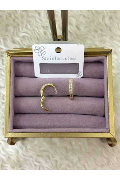 BY YASİN TOPÇU Thin Row Stone Steel Earrings