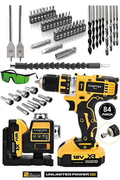 CRAFTERTOOLS Profesyonel 12V Çift Akülü 12 Köşe 360° Lazer Hizalama & Şarjlı ...