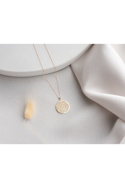 Minimal Kolye 14 Ayar Altın Yaşam Çiçeği Kolye – 1.5 cm