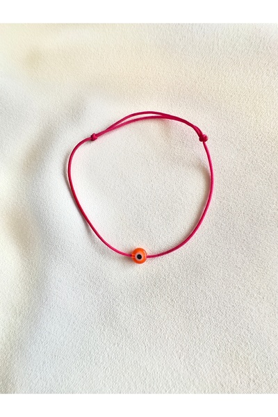 Atelier Çağla Pink String Bracelet with Orange Glass Evil Eye Beads