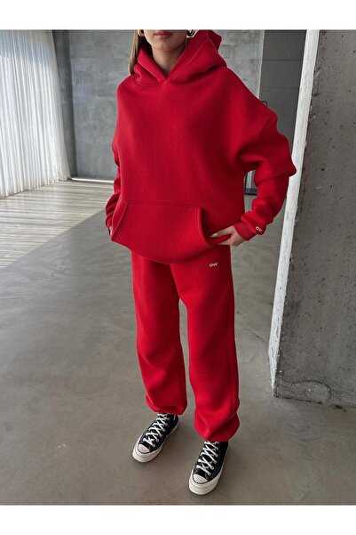 OYKUWEAR OW Kırmızı Oversize Yüksek Bel Jogger