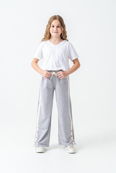 Mışıl Kids بنطلون رياضي للفتيات مع شريط جانبي من Grosgrain وسحاب