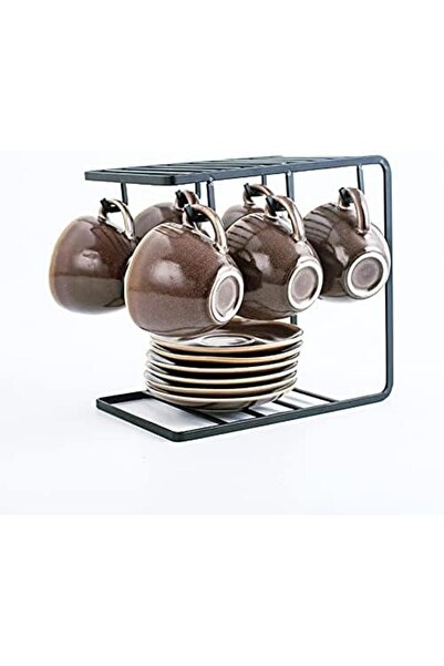 sharpdo Ceramic cups and saucers set, 220ml capacity, set of 6