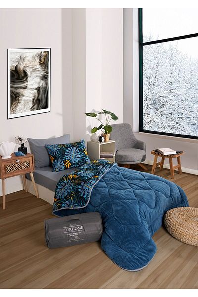 Sudemhome Single Welsoft Sleeping Set Double Sided Wellsoft Fluffy Fleece Quilt and 100X200 Elastic Sheet