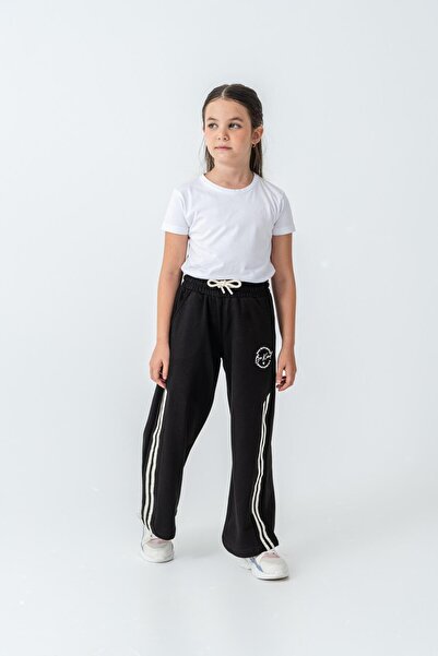 Mışıl Kids بنطلون رياضي للفتيات ذو أرجل واسعة ومطبوع من الأمام مع شريط جروسري...