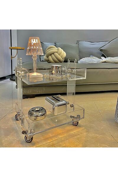 Slasa Clear Acrylic Cart with Double Shelves for Living Room, Sofa, Coffee Table, Bedroom and Bedside by T