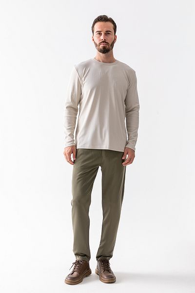JB John Borners Men's Elastic Waist Tie Detail 100% Cotton Jogger Trousers Khaki - 25088