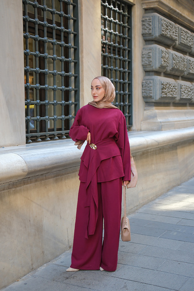 LOCCO Women's Belt Detail Suit Burgundy