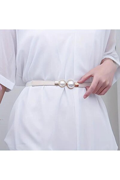 Desre Moda Pearl Detailed Thin Belt with Elastic Back Dress Belt Shirt Belt Coat Belt