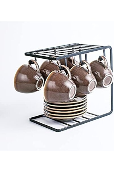 sharpdo Ceramic cups and saucers set, 220ml capacity, set of 6