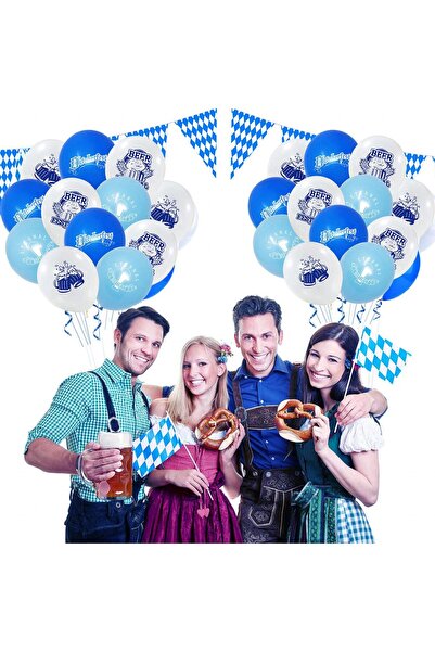 XIAOTU Set of 20 balloons and 36 pennants, polyethylene, blue/white