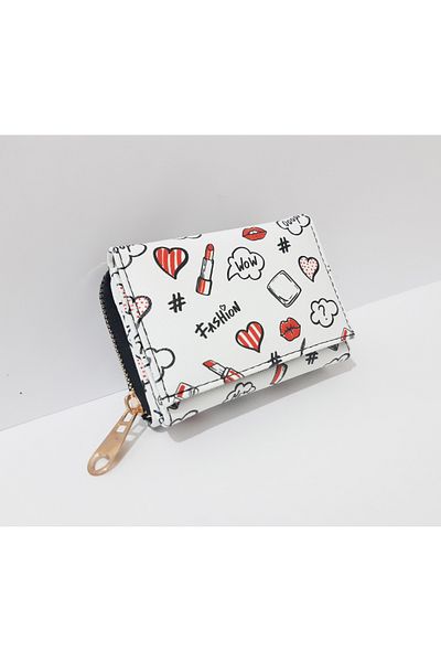 renkli çiçekler Children's Wallet 11X8X4 cm White Mixed Pattern Children's Wallet