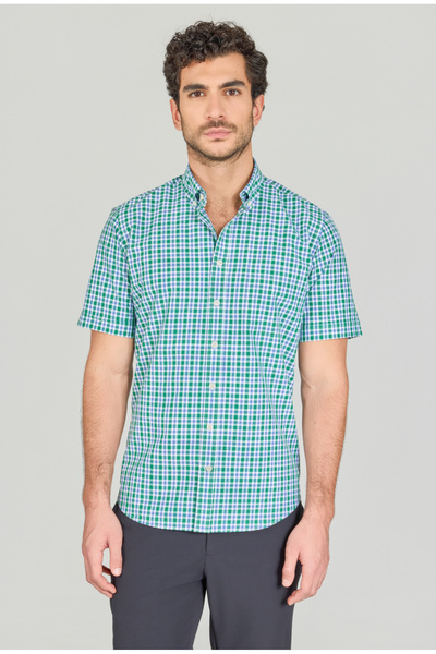 Bisse Regular Fit Pasha Collar t Pocket Green Men's Shirt