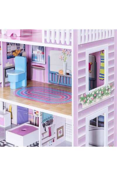 DacEnergy Dollhouse, made of MDF, 3 floors, 5 rooms, 1 balcony, 8 pieces of furniture,...