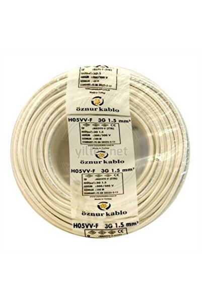 ÖZNUR 3X1,5 TTR Çok Telli Yumuşak Beyaz Kablo H05VV-F 100Metre