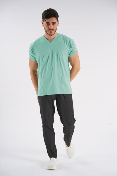 Lion Üniforma Ice Green Dr.Greys Model Soft Lycra Nurse Doctor Jersey Scrubs Single Top Unisex Bat Sleeve