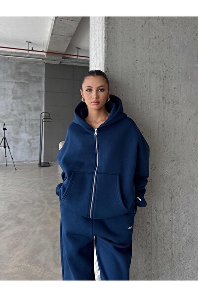 OYKUWEAR OW Fermuarlı Oversize Lacivert Hırka