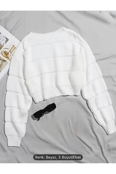 NZL TEKSTİL Dgn's Self Zero Collar Relief Balloon Collar Looking Women's Knitwear Sweater