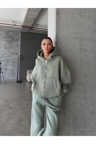 OYKUWEAR OW Fermuarlı Oversize Mint Hırka