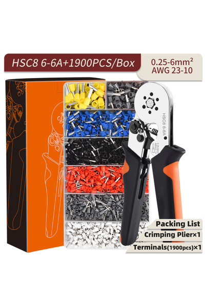 Choice5 HSC8 6-6A 1900PCS Tubular Terminal Crimper Kit 0.08-16mm² /0.25-10mm²...