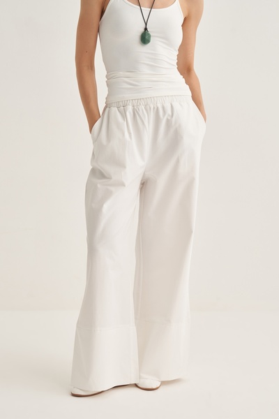 EBU Prive بدلة بنطلون قميص بوبلين نسائي إكرو