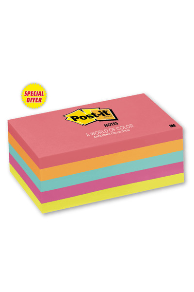 Post-it ® علامات الصفحات 655-5PK، 3 × 5، ألوان كيب تاون، 12 لكل علبة، 100% PEFC، SGSCH-PEFC-COC-110078