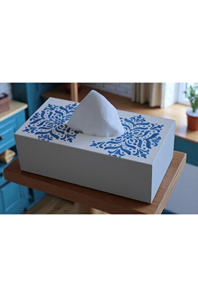 Decoratiuni Vintage Casa Retro Wooden napkin box, hand-painted, white with blue, 13 x 25 cm