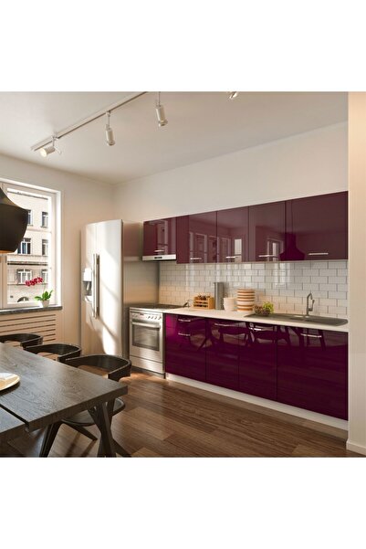 Tdesigno Nevin Hazır Mutfak Dolabı 260cm-tezgah Dahil Değil-parlak Mürdüm