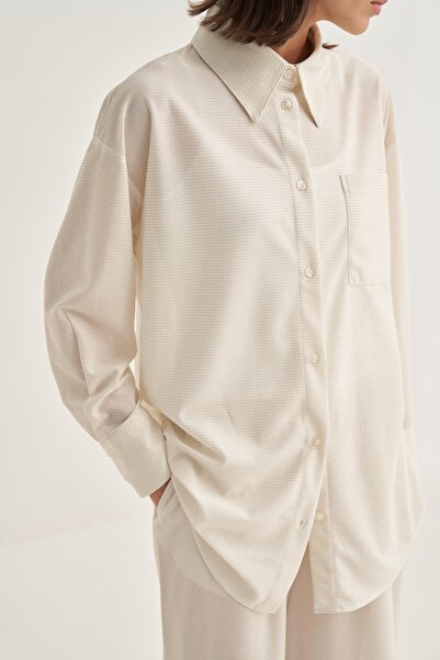 EBU Prive Women's Shirt Pants Set Gold Striped