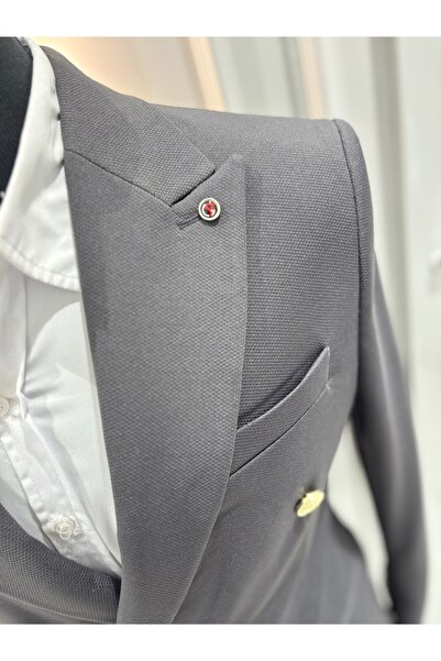 SABRİ ZENGİN Erkek Antrasit Kruvaze Slim Fit Blazer Ceket