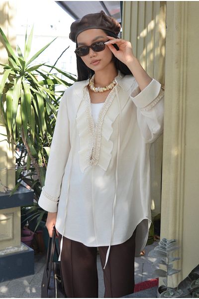 HEQA Pleated Detailed Blouse Bone
