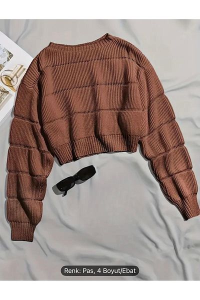 NZL TEKSTİL Dgn's Self Zero Collar Relief Balloon Collar Looking Women's Knitwear Sweater
