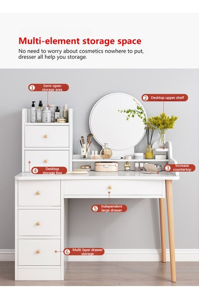 sharpdo Modern Minimalist Bedroom Dressing Table with LED Makeup Mirror (Without Dressing Chair)