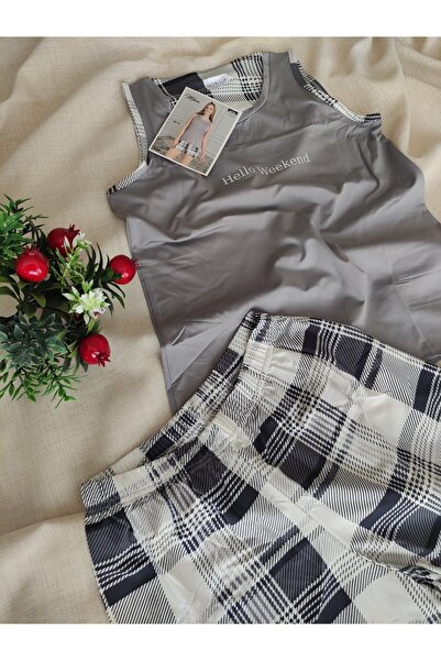 Mihra Milan Kumaş Askılı Şortlu Kadın Pijama Takımı S/M-L-XL-XXL