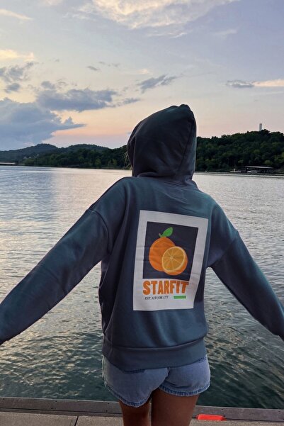 The Champ Clothing Marine Oversize Hoodie Marine – 3 κλωστές με κουκούλα, τσέπη καγκουρό με κουκούλα, πλήρης πορτοκαλί εκτύπωση στην πλάτη