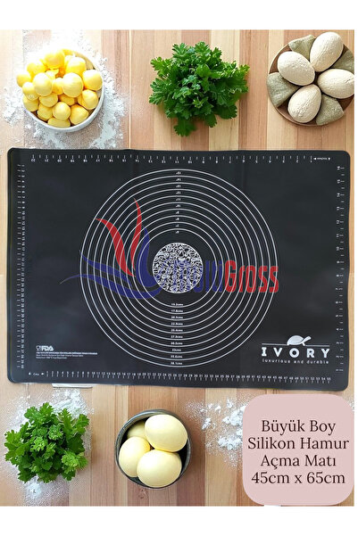 Multiamo سجادة لف العجين من السيليكون مقاس كبير 65 × 45 سم باللون الأسود