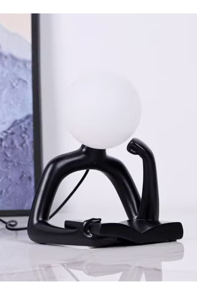 Raffine Thinker Statue Tricolor Night Light with USB – Modern Table Lamp & Decor for Home, 16x11.5x14.7cm